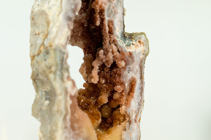 Tall Pink Amethyst Geode Slice on Stand with Rose and Red Sugar Druzy Amethyst