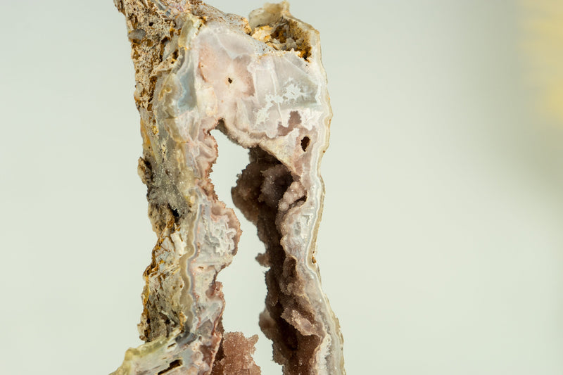 Tall Pink Amethyst Geode Slice on Stand with Rose and Red Sugar Druzy Amethyst