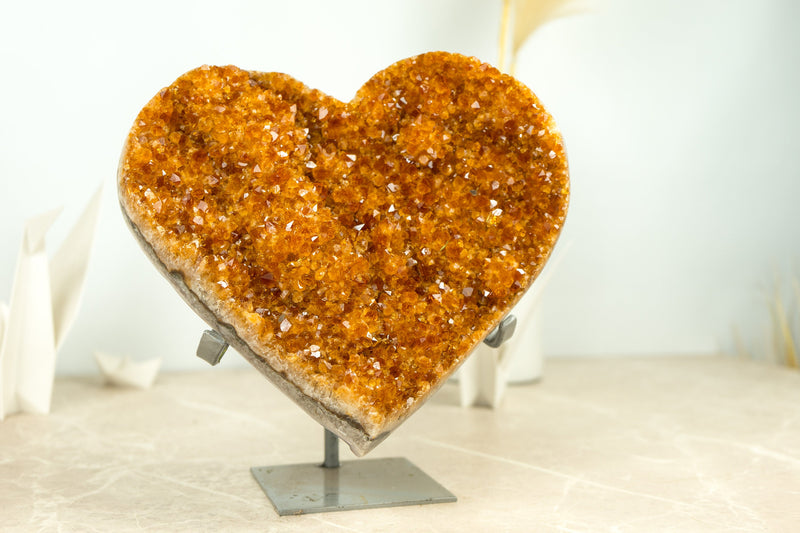 Large Citrine Heart with Deep Orange, Galaxy Citrine Druzy - 4.5 Kg - 9.8 lb - E2D Crystals & Minerals