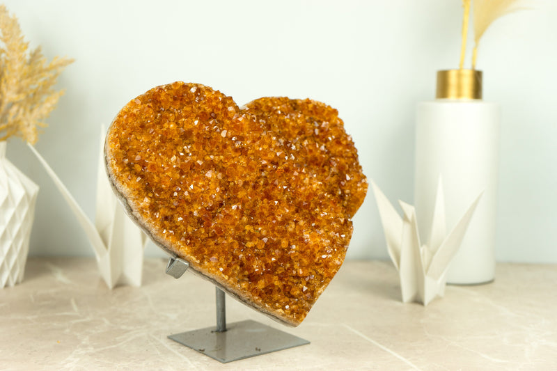 X-Large Citrine Heart with Deep Orange, Galaxy Citrine Druzy and many Citrine Flowers- 4.8 Kg - 10.6 lb - E2D Crystals & Minerals