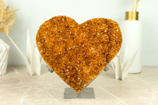 X-Large Citrine Heart with Deep Orange, Galaxy Citrine Druzy and many Citrine Flowers- 4.8 Kg - 10.6 lb - E2D Crystals & Minerals