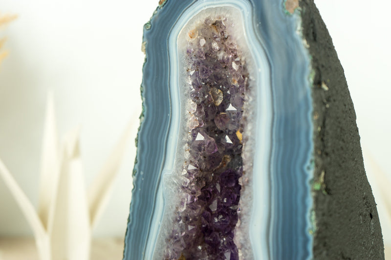 Gorgeous Blue Lace Agate Geode Cathedral with Crystal Amethyst