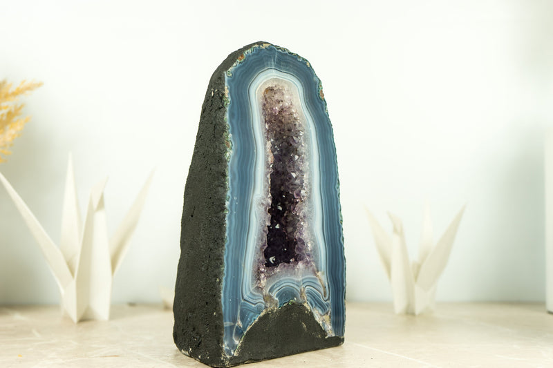 Gorgeous Blue Lace Agate Geode Cathedral with Crystal Amethyst