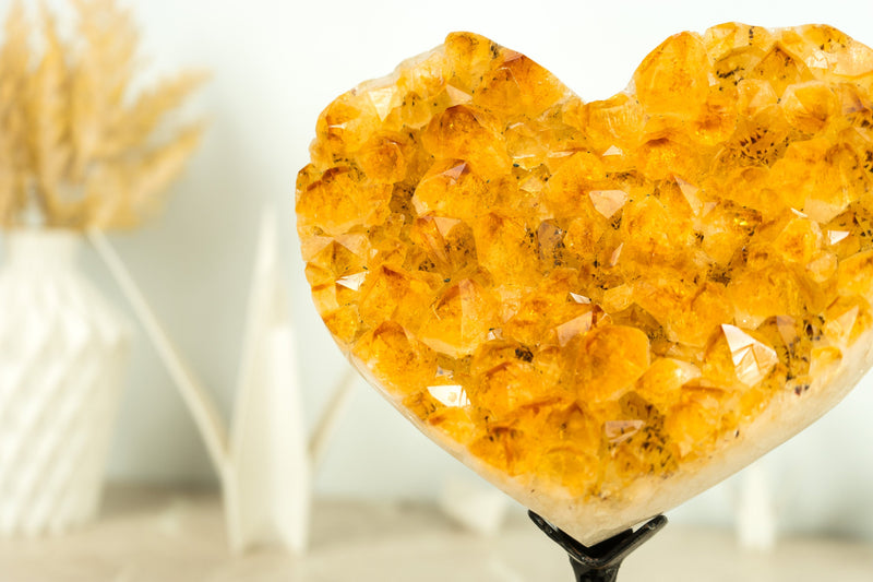 Citrin-Kristallherz aus AAA-Qualitäts-Citrin-Druzy mit tiefgelbem Citrin