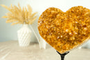 Citrine Heart with Deep Orange Citrine Druzy and Flower Stalactites