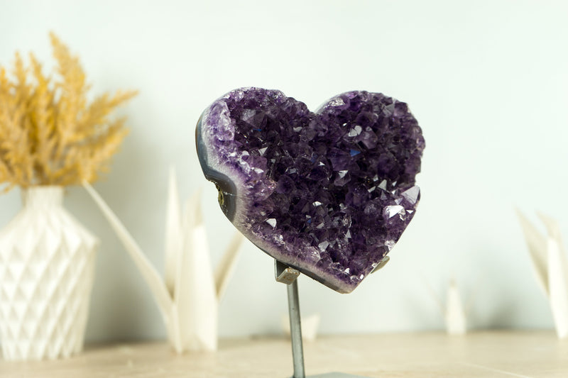 Deep Purple AAA Amethyst Crystal Heart on Agate Matrix