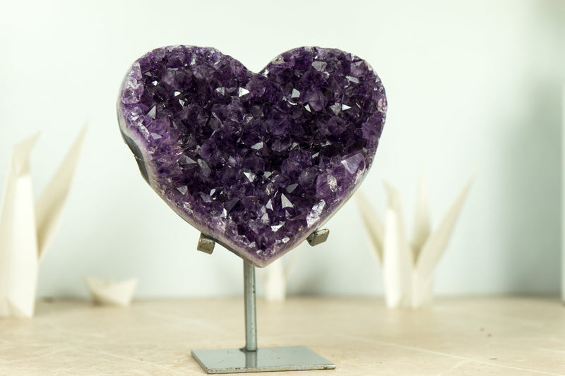 Deep Purple AAA Amethyst Crystal Heart on Agate Matrix