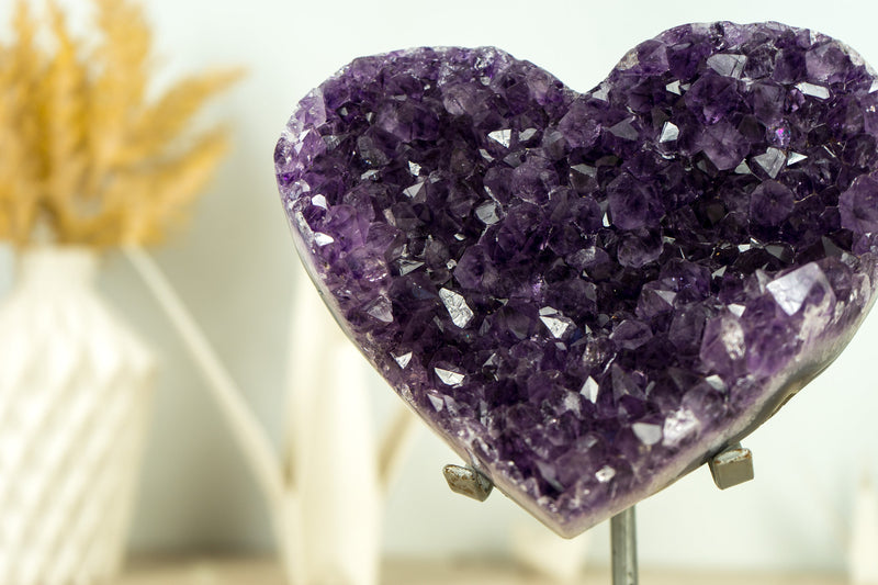 Deep Purple AAA Amethyst Crystal Heart on Agate Matrix