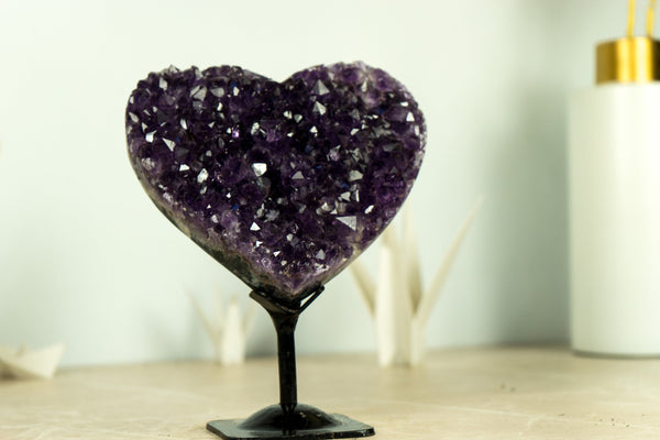 Gorgeous Natural Amethyst Heart with AAA Deep Purple Amethyst Druzy