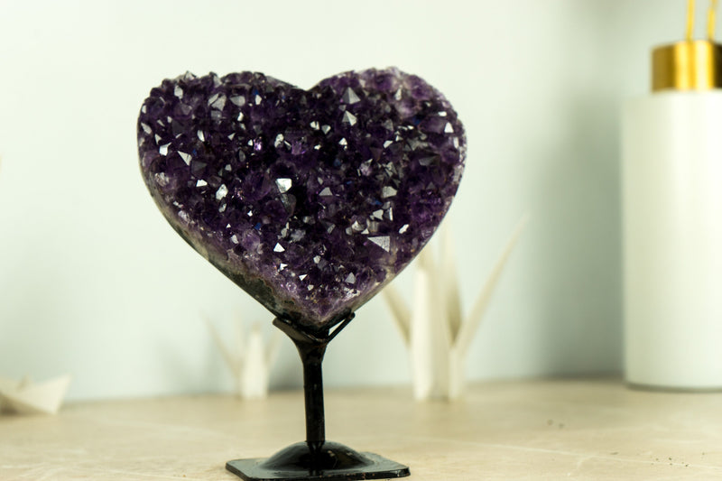 Gorgeous Natural Amethyst Heart with AAA Deep Purple Amethyst Druzy