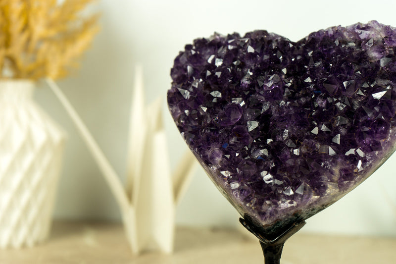 Gorgeous Natural Amethyst Heart with AAA Deep Purple Amethyst Druzy