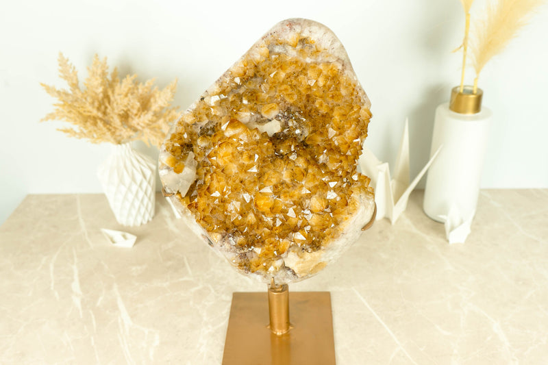 Rare Yellow Citrine Cluster with XL Citrine Flower Rosette on Made-To-Order Display