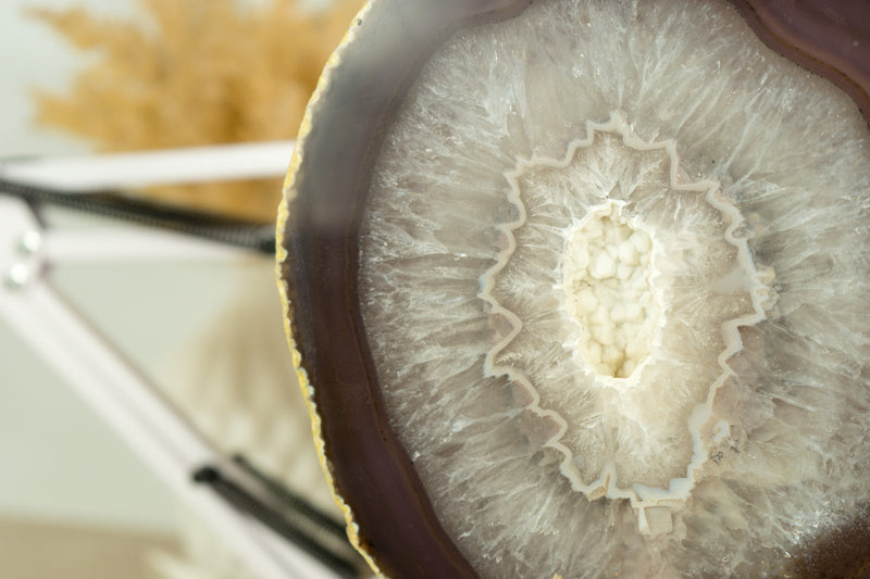 Natural Lace Agate Slice with White Sugar Druzy, and Dichroic Effect, Undyed