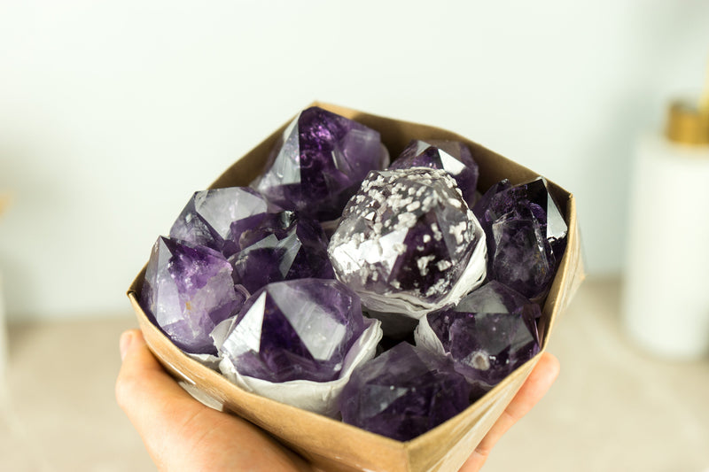 Wholesale AAA Large and Rare Amethyst Points Flat Box with Only High Quality Deep Purple Amethyst Points