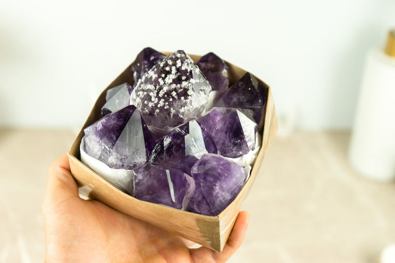 Wholesale AAA Large and Rare Amethyst Points Flat Box with Only High Quality Deep Purple Amethyst Points