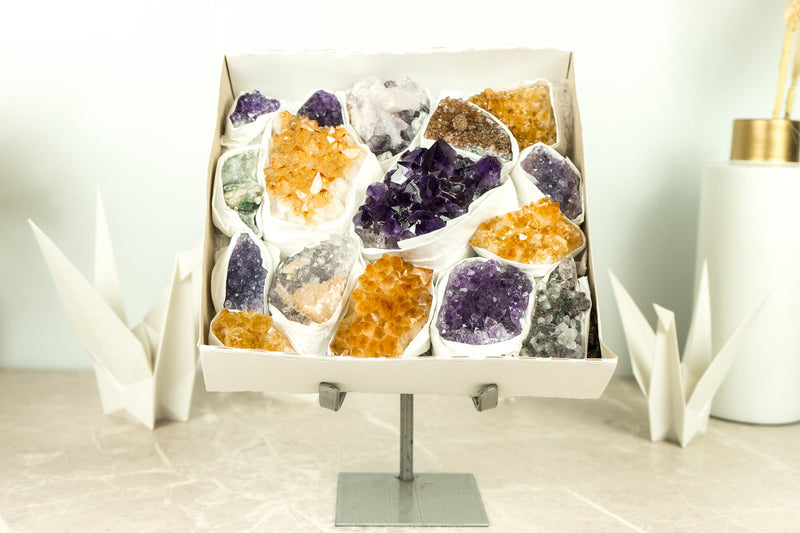 Hochwertiger Amethyst Citrin, seltene Amethyst Cluster Großhandel flache Box