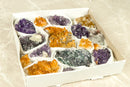 Amethyst und Citrin flach mit seltenen Amethystclustern, Großhandels-Flachbox