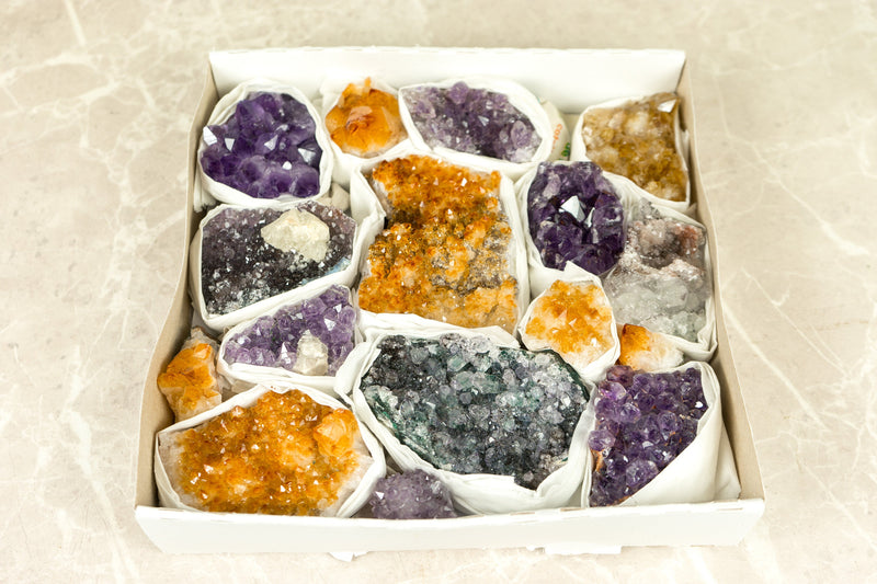 Amethyst and Citrine Flat with Rare Amethyst Clusters, Wholesale Flat Box