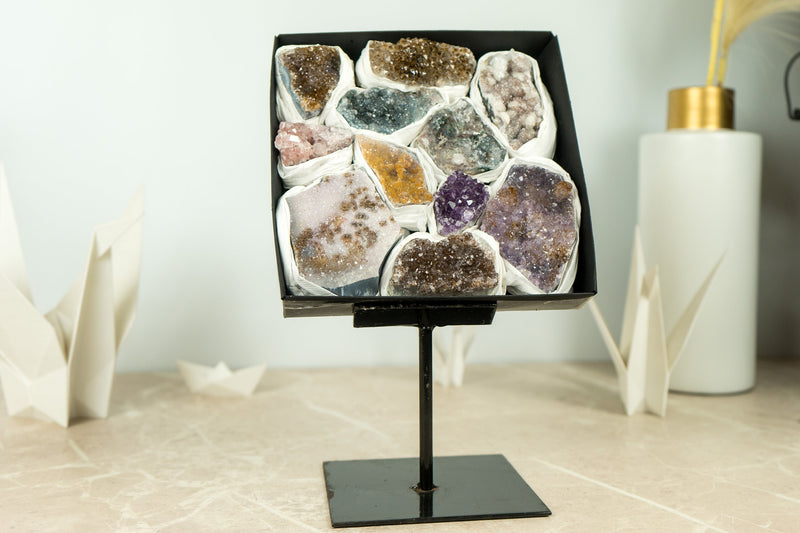 Flat Box of Rare Amethyst Clusters, Display Amethyst Crystal Flat, Wholesale Bulk Lot