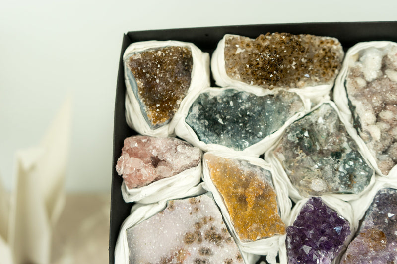 Flat Box of Rare Amethyst Clusters, Display Amethyst Crystal Flat, Wholesale Bulk Lot