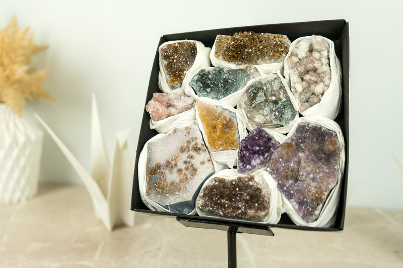 Flat Box of Rare Amethyst Clusters, Display Amethyst Crystal Flat, Wholesale Bulk Lot