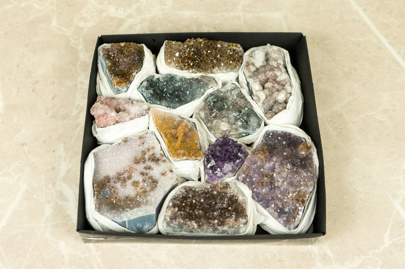 Flat Box of Rare Amethyst Clusters, Display Amethyst Crystal Flat, Wholesale Bulk Lot