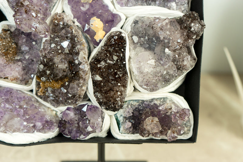 Flat Box of Rare Display Amethyst Crystal Clusters, Wholesale Bulk Lot - 11 Clusters