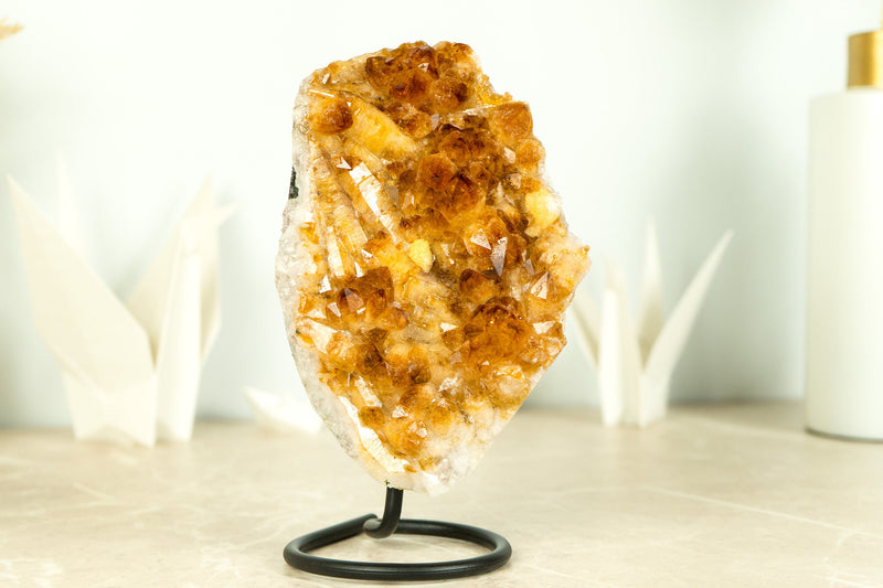 Small Deep Orange Citrine Crystal Cluster on Stand