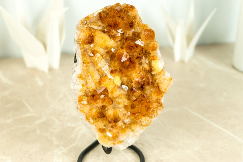 Small Deep Orange Citrine Crystal Cluster on Stand