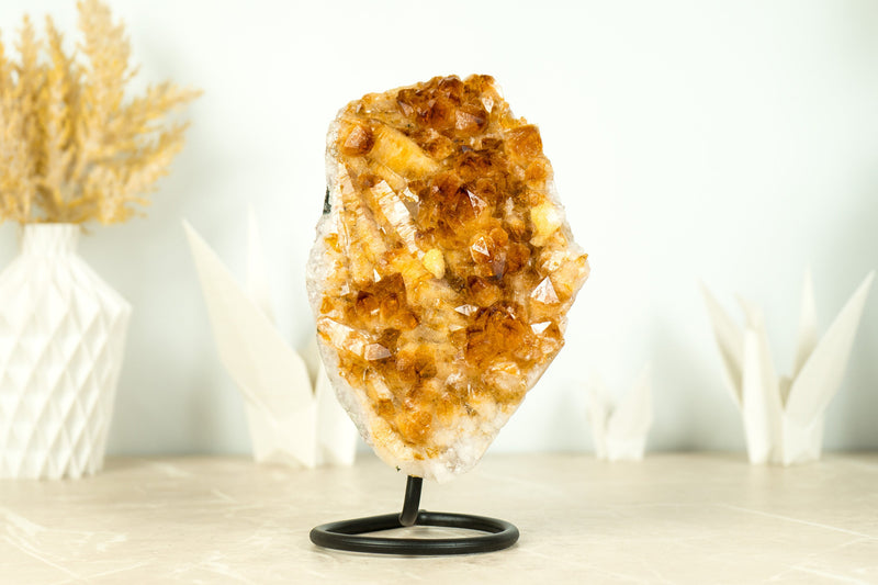 Small Deep Orange Citrine Crystal Cluster on Stand