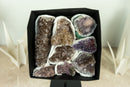 Flache Schachtel mit seltenen Galaxy Druzy Amethyst Kristallclustern, Großhandelsposten - 8 Cluster