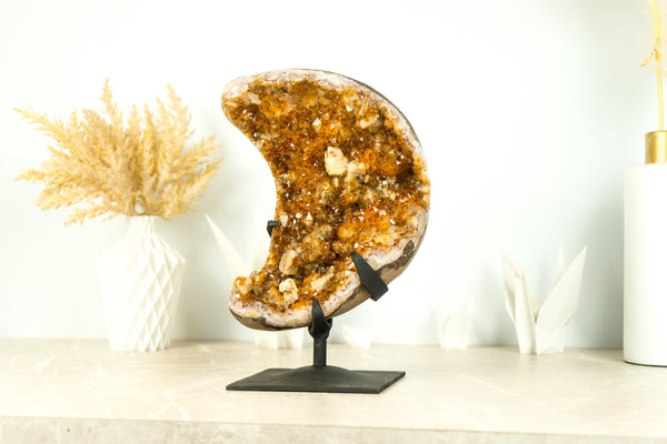 Fabulous Natural Citrine Cluster with Flower Rosette and Calcite, cut in a Moon Format - 6.6 Kg - 14.6 lb - E2D Crystals & Minerals