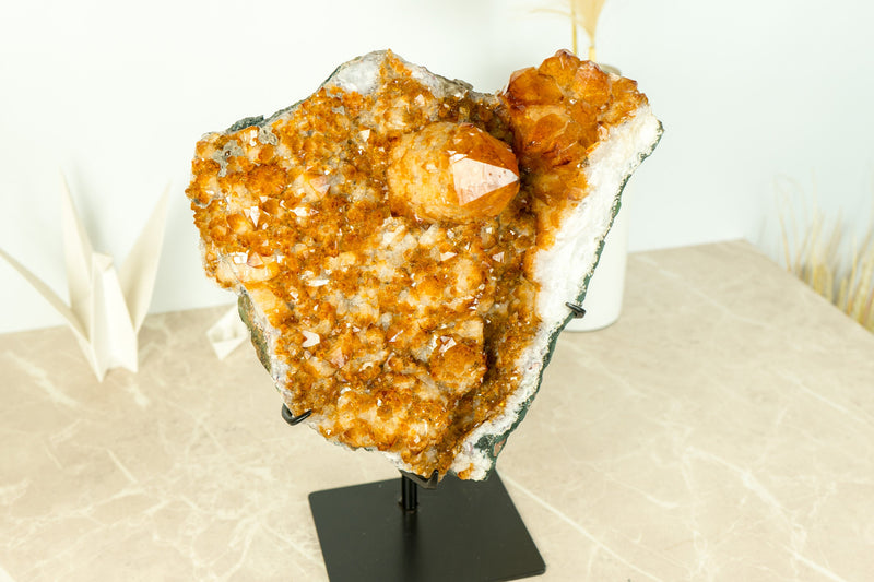 Fabulous Orange Citrine Cluster with Rare Citrine Druzy and Rosette Flowers (Stalactite) - 9.8 Kg - 21.5 lb - E2D Crystals & Minerals