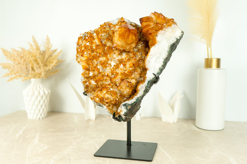 Fabulous Orange Citrine Cluster with Rare Citrine Druzy and Rosette Flowers (Stalactite) - 9.8 Kg - 21.5 lb - E2D Crystals & Minerals