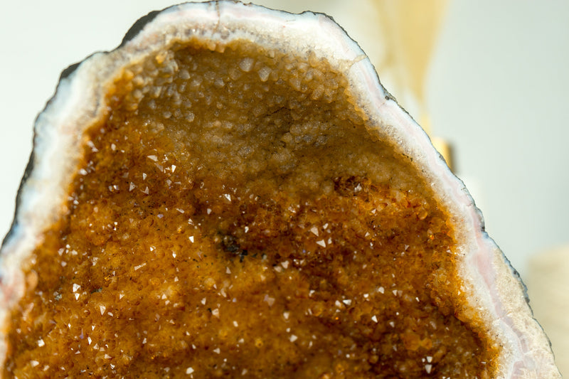 Medium Size Citrine Geode with Deep Orange Citrine Druzy, flower Rosettes