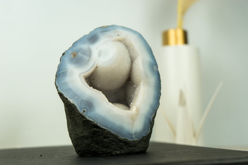 Small Blue and White Banded Agate Geode Cave with Rare XL Botryoidal Form