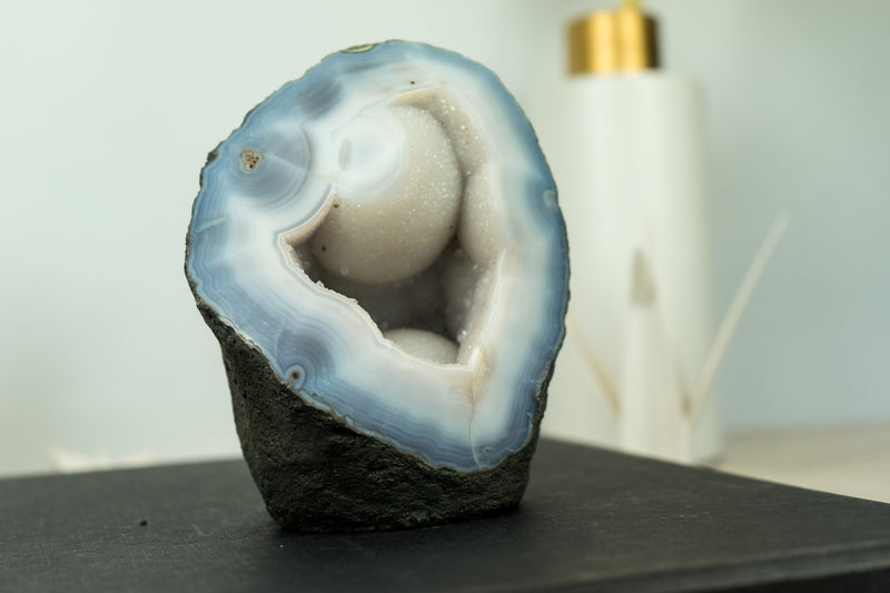 Small Blue and White Banded Agate Geode Cave with Rare XL Botryoidal Form