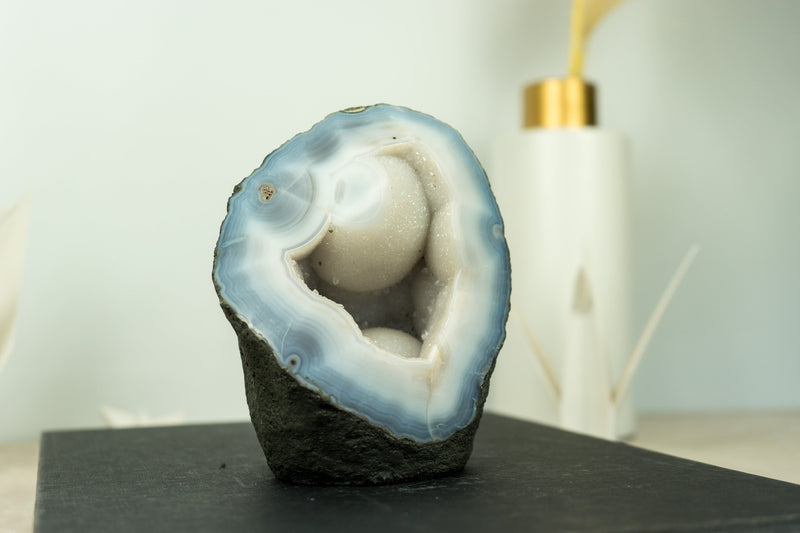 Small Blue and White Banded Agate Geode Cave with Rare XL Botryoidal Form