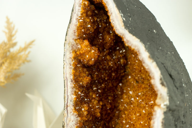 Citrine with a Large Flower, Deep Orange Citrine Druzy Geode Cathedral, Raw & Ethical