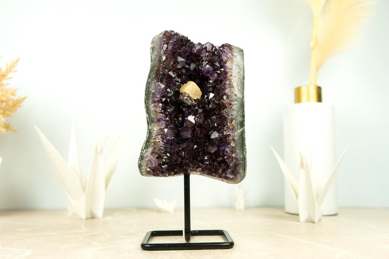 Deep Purple Amethyst Agate Geode Cluster with Crystal Calcite