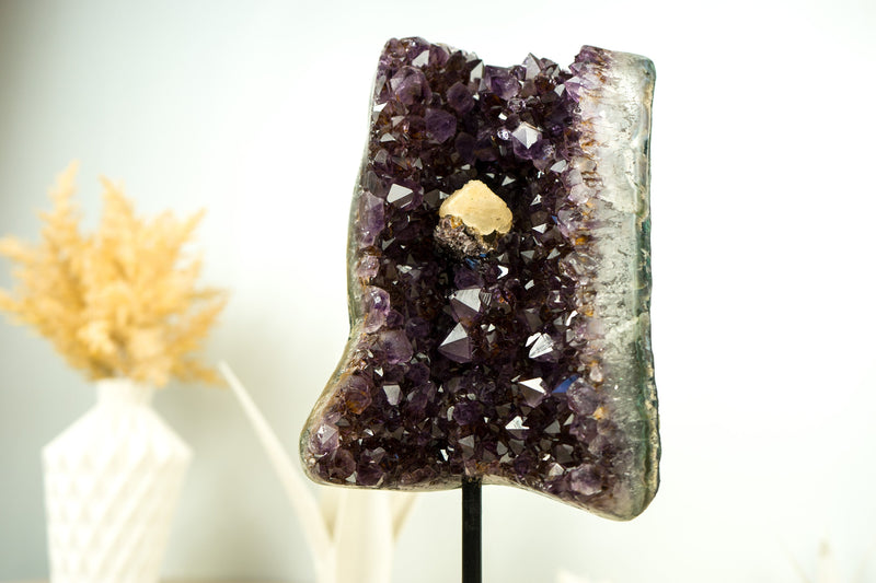 Deep Purple Amethyst Agate Geode Cluster with Crystal Calcite