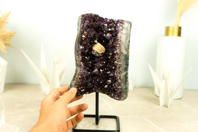 Deep Purple Amethyst Agate Geode Cluster with Crystal Calcite