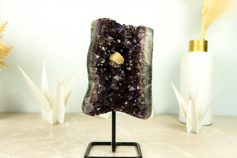 Deep Purple Amethyst Agate Geode Cluster with Crystal Calcite