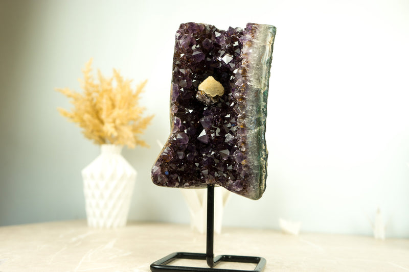 Deep Purple Amethyst Agate Geode Cluster with Crystal Calcite