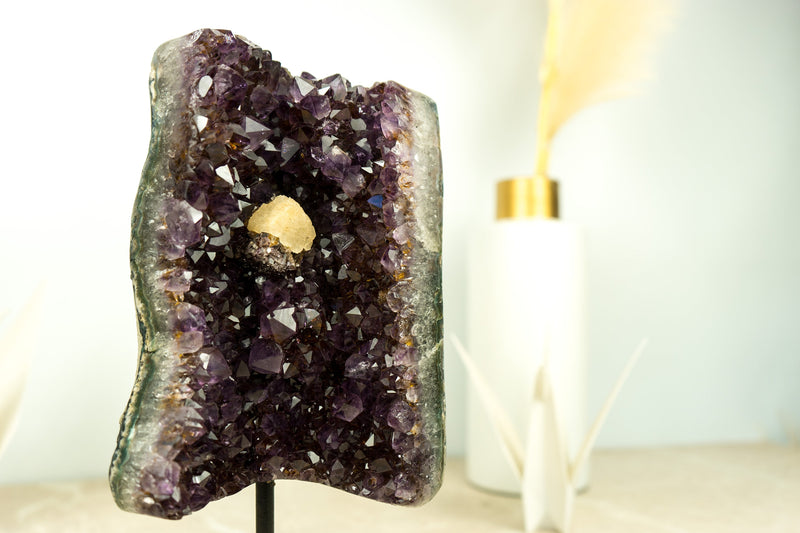 Deep Purple Amethyst Agate Geode Cluster with Crystal Calcite