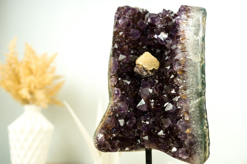 Deep Purple Amethyst Agate Geode Cluster with Crystal Calcite