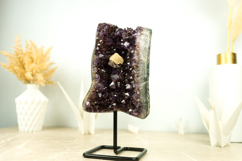 Deep Purple Amethyst Agate Geode Cluster with Crystal Calcite