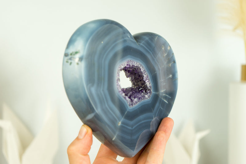 Gorgeous Blue Lace Agate Heart with Deep Purple Amethyst Druzy, Double-Sided