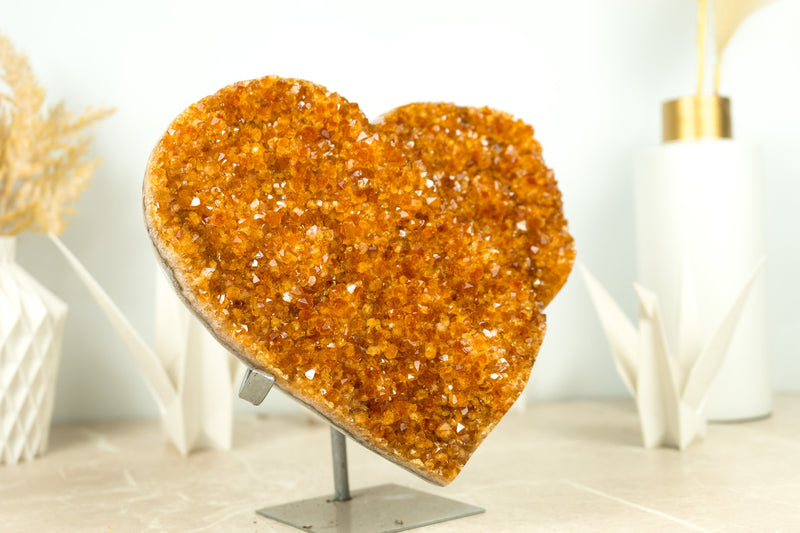 X-Large Citrine Heart with Deep Orange, Galaxy Citrine Druzy and many Citrine Flowers- 4.8 Kg - 10.6 lb - E2D Crystals & Minerals