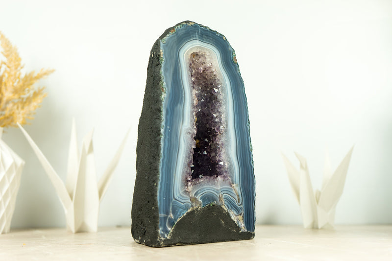 Gorgeous Blue Lace Agate Geode Cathedral with Crystal Amethyst